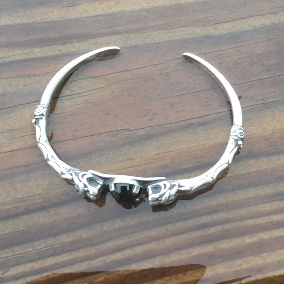 Lion Cuff Bracelet .925 Sterling Silver w/ genuine Black Onyx gem made in USA - Picture 5 of 8